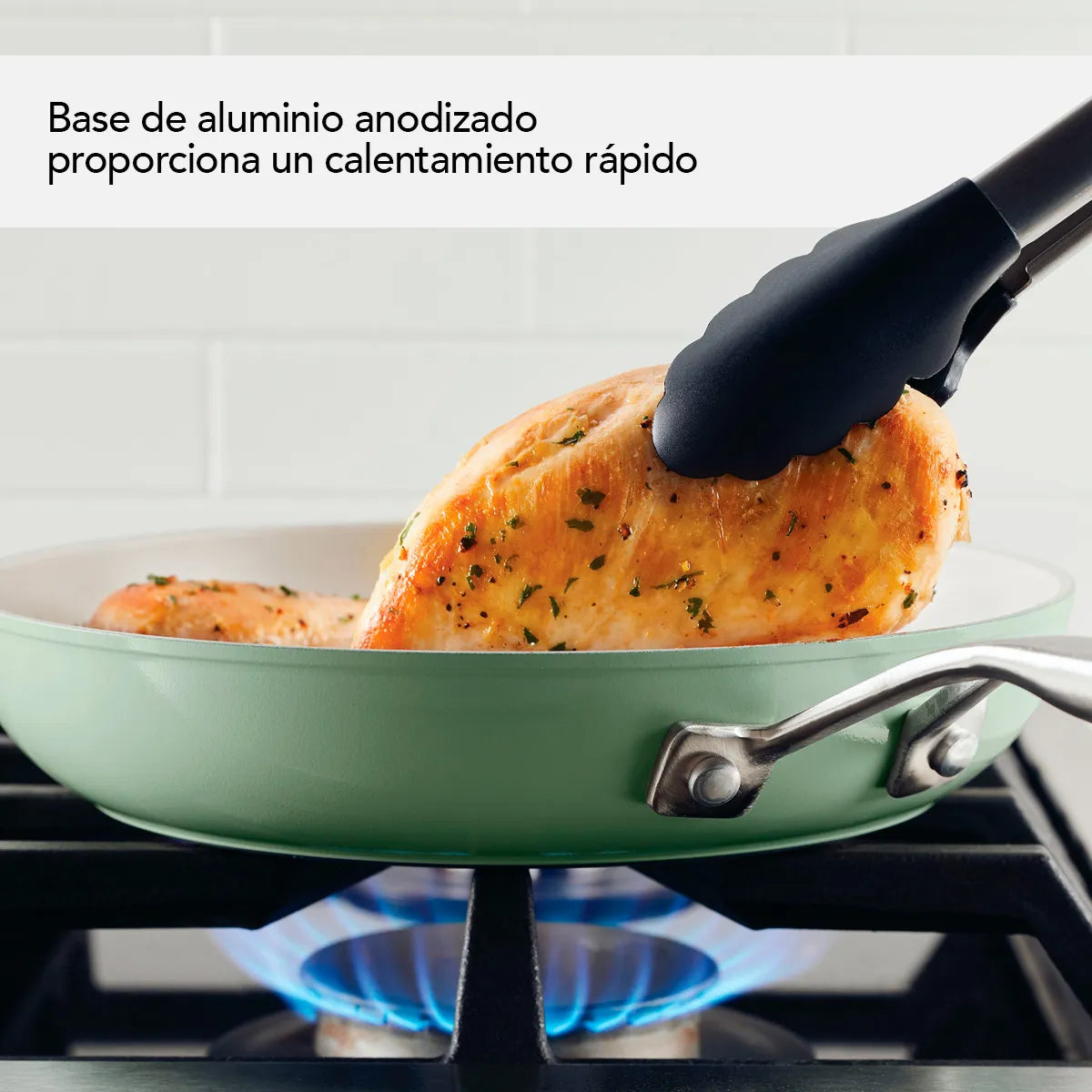 Batería 10P Antiadherente Cerámico KitchenAid Anodizado Verde Pistacho