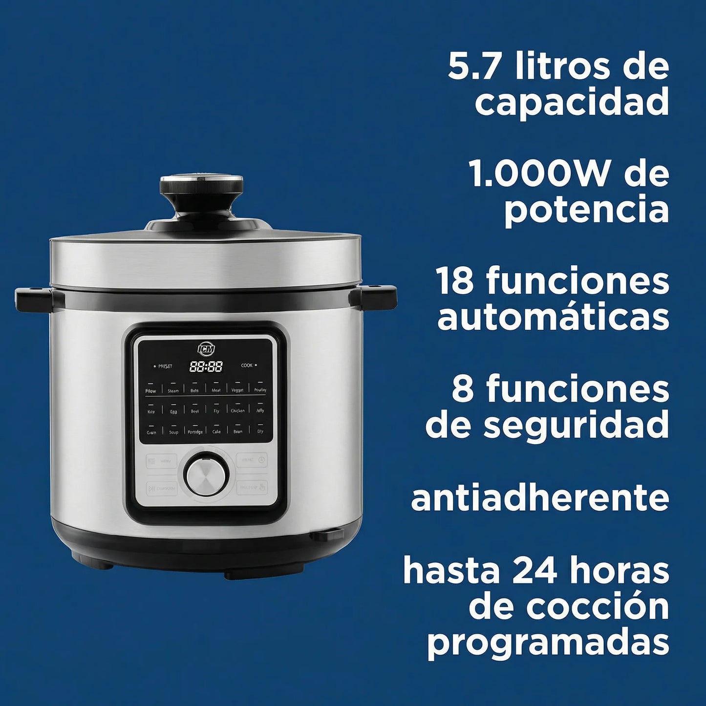Olla de Presión Eléctrica ICM MultiChef 5.7L 1000W 18 Funciones Programables