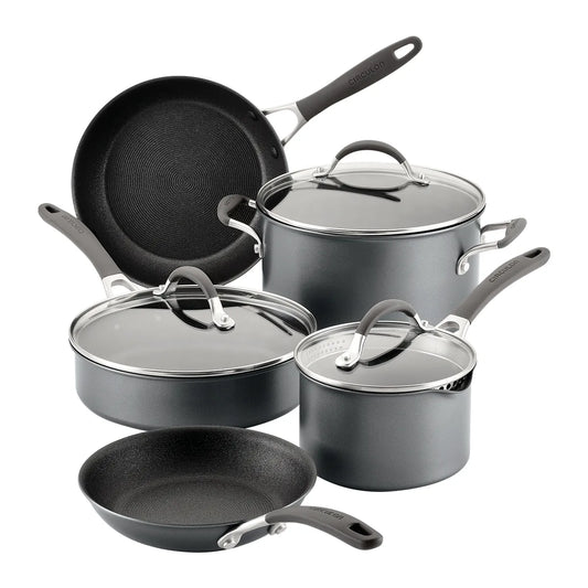 Bateria de cocina 8Pzs antiadherente,  placa de inducción, Circulon, gris grafito