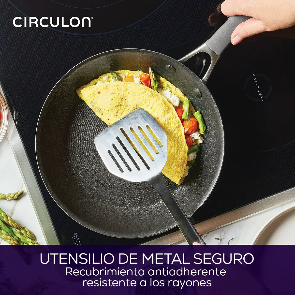 Bateria de cocina 8Pzs antiadherente,  placa de inducción, Circulon, gris grafito