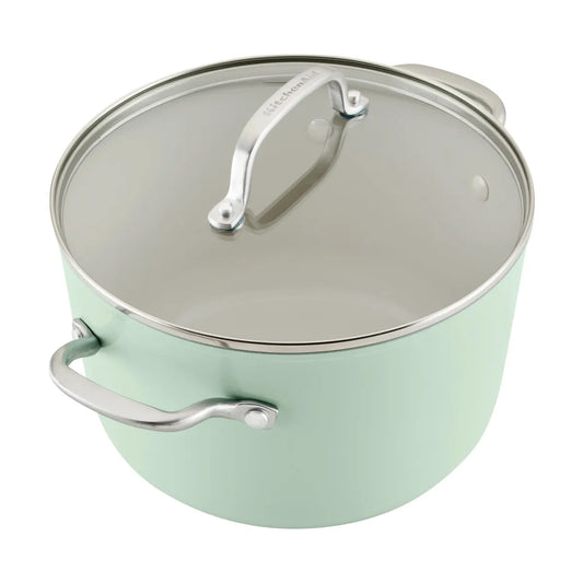 Batería 10P Antiadherente Cerámico KitchenAid Anodizado Verde Pistacho