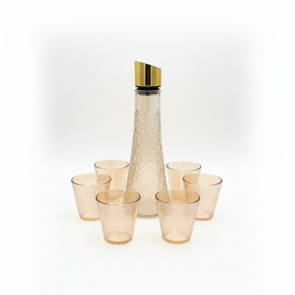 Juego De Jarra Y 6 Vasos Vidrio Labrado Ámbar 7 Piezas Lujo